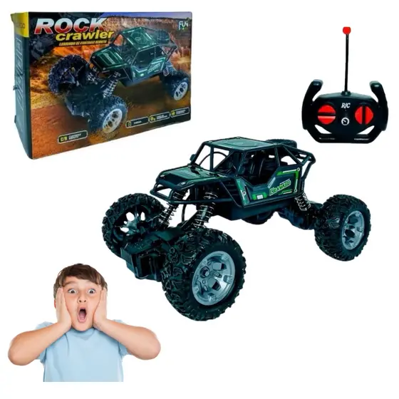 Carrinho de Controle Remoto 4x4 Recarregável Anda Na Terra Jeep Off Road Rock Crawler