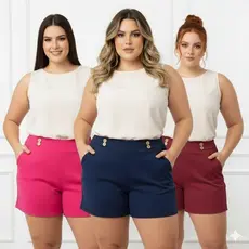 short feminino plus size G1 G2 G3 no tecido malha crepe TEM BOTÕES