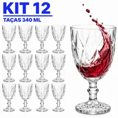 Jogo De 12 Taças De Vidro Diamond 340ml Transparente