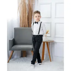 Conjunto Social Calça Preta Camisa Branca Suspensório Gravata Pajem Casamento Formatura Infantil