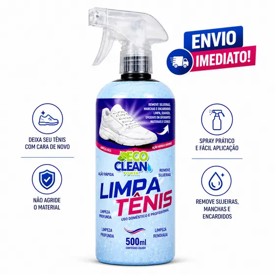 Limpa Tênis Spray Eco Clean Power Limpeza Profunda 500ml