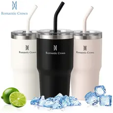 ROMANTIC CROWN Copo Térmico Inox Portátil 600ml Garrafa Térmica Inoxidável com Tampa e Canudo