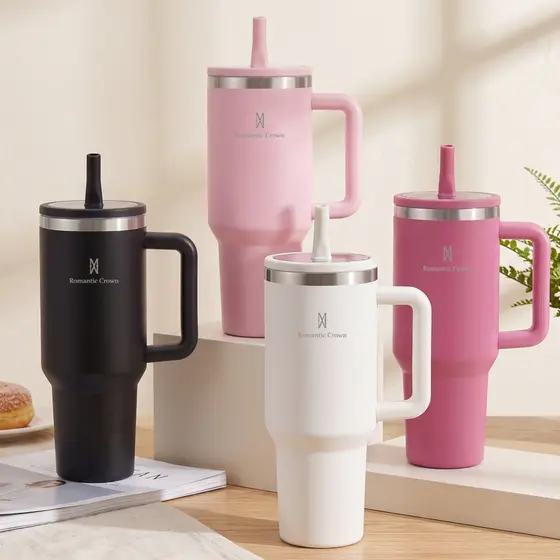 ROMANTIC CROWN Copo Térmico Inox Portátil 600ml/1.2L com Tampa Bico ou Canudo Garrafa Térmica Tumbler