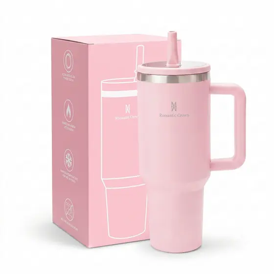 ROMANTIC CROWN Copo Térmico Inox 1200ml com Bico Flip e Alça Garrafa Térmica para Viagem e Carro