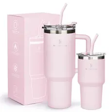 ROMANTIC CROWN Kit 2 Copo Térmico Inox Portátil 1200ml/600ml Garrafa Térmica Inoxidável com Tampa e Canudo