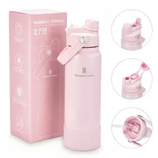 ROMANTIC CROWN Garrafa Térmica 800ml Aço Inox 304 Grande Capacidade com 2 Formas de Beber para Viagem e Esporte