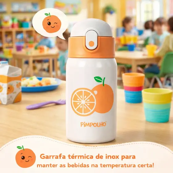 Garrafa Térmica Inox 400ml Com Canudo Silicone Pimpolho