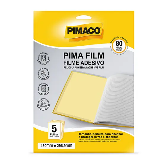 Adesivo transparente Pima Filme 45x29,6cm com 5 folhas Pimaco