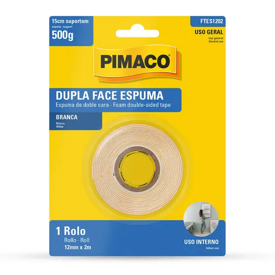 Fita dupla face espuma 12mmX2m Pimaco