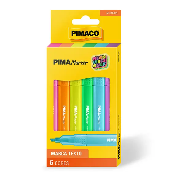 Pincel marca texto Pima Marker Neon 6 cores Pimaco