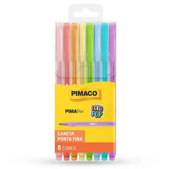 Caneta hidrográfica Pima Pen Lolipop 8 cores Pimaco