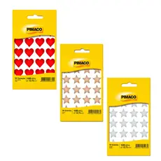 Kit Coração + Estrelas Ouro e Prata metalizado Pimaco