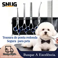 Cuidado Seguro: Kit Tosquiador 5 em 1 com Tesouras de Ponta Arredondada para Cães Gato / Cachorro