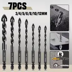Kit 7 Brocas De Carboneto Triangular Titânio Profissionais 3-12mm Para Fura Tudo