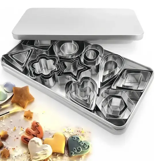 Kit com 30 Cortadores de Biscoito em Aço Inoxidável,Formas Variadas com Anéis de Mousse para Confeitaria Doméstica