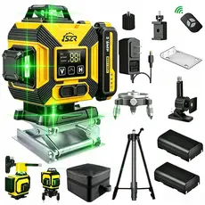 Nível Laser Verde 12/16 Linhas Autonivelante 360° - Recarregável com Controle Remoto 3D/4D Profissional