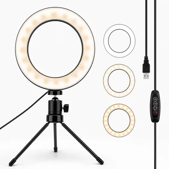 Mini Ring Light 6 Polegadas De Mesa Com Tripé Iluminação Para Foto E Vídeo