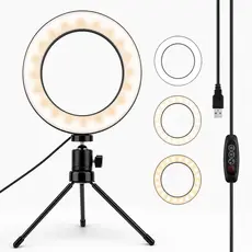 Ring Light 6 Polegadas com Tripé Luz LED para Maquiagem Selfie Live Streaming e Vídeos