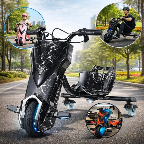 Kart Elétrico Infantil Drift 36V 250W com Bluetooth Luz LED 3 Velocidades Capacete e Proteção