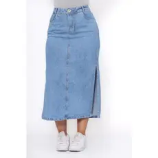 Saia Jeans Longa Midi  Bolso Evangélica