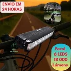 Super Farol de Bicicleta Recarregável – 6 LEDs | 18.000 Lúmens | Alta Iluminação Noturna