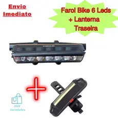 Farol Bike 6 Leds 18.000 Lumens Profissional + Led Sinalizador Traseiro 100 Lumens Usb