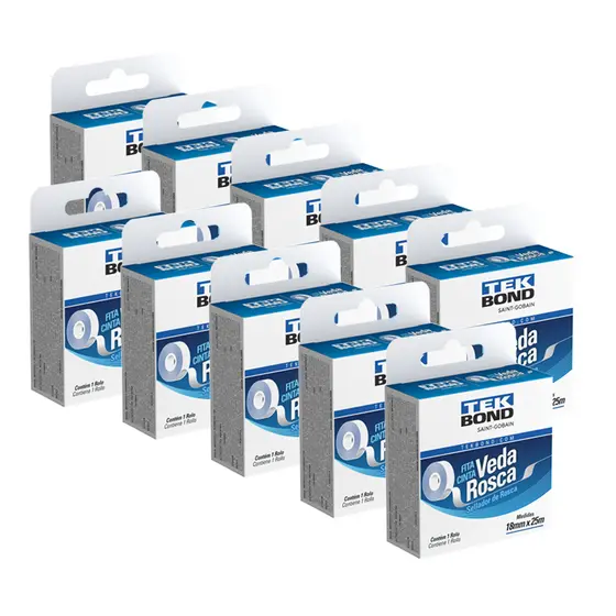 Fita Veda Rosca Encanamento Multiuso 18mm x 25 metros Tekbond 10 Unidades