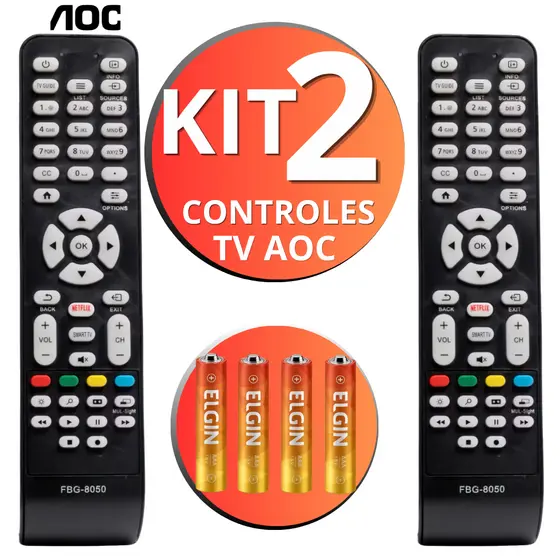 Controle Remoto Televisão AOC Compatível com todas Smart TV LED LCD Com Pilhas | Envio Imediato