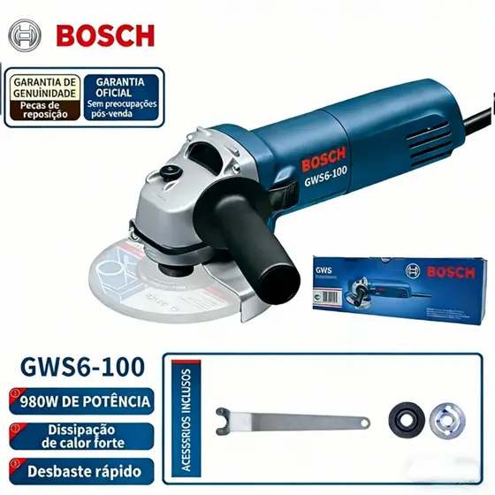 Bosch Esmerilhadeira Lixadeira Angular GWS6-100  980W 110v/220v 11000rpm+Caixa de papel