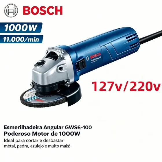 Esmerilhadeira e politriz profissional Bosch Lixadeira de alta potência 980W, linha industrial super durável 127V/220V