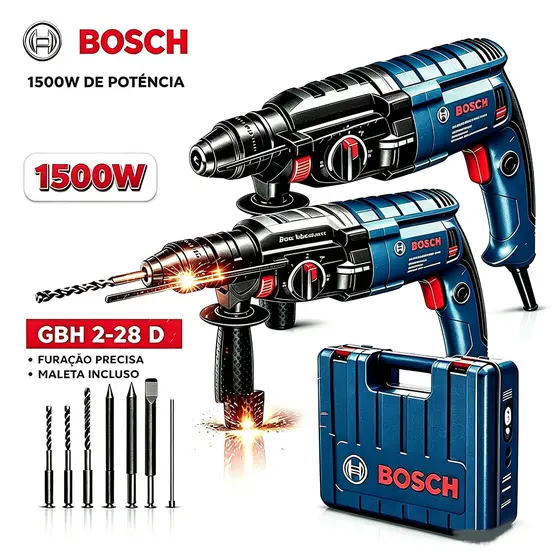Bosch GBH2-28D Martelete Rotativo Rompedor  1500w   2,7J SDS Furadeira De Impacto Potente Original com Maleta completa