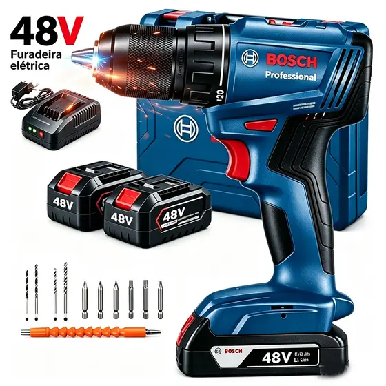 Bosch Original Parafusadeira e Furadeira Profissional de Impacto a Bateria 48V Alto torque,Com 24 acessórios