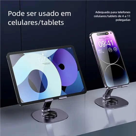 Alumínio Suporte de Mesa 360º - Ajustável Base Rotatória para Smartphone e Tablet