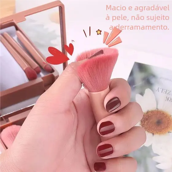 Jnlvariedades Mini Kit de Maquiagem: Pincéis + Espelho Portátil
