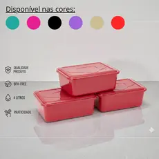 Conjunto 3 Potes de 4 litros Retangular Plástico Reutilizável Orgazinar e Armazenar Alimentos