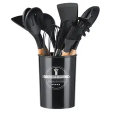 Jogo de Cozinha Kit C/12 Peças Utensílios de Cozinha em Silicone e Cabo de Madeira Antiaderentes