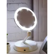 Espelho Com Led De Mesa Iluminador Maquiagem Portátil Dobrável Com Aumento até 10X
