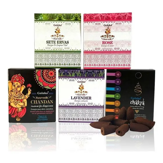 Incenso Cone Cascata Goloka Sálvia Branca Defumação Meditação Energia Espiritual Feng Shui