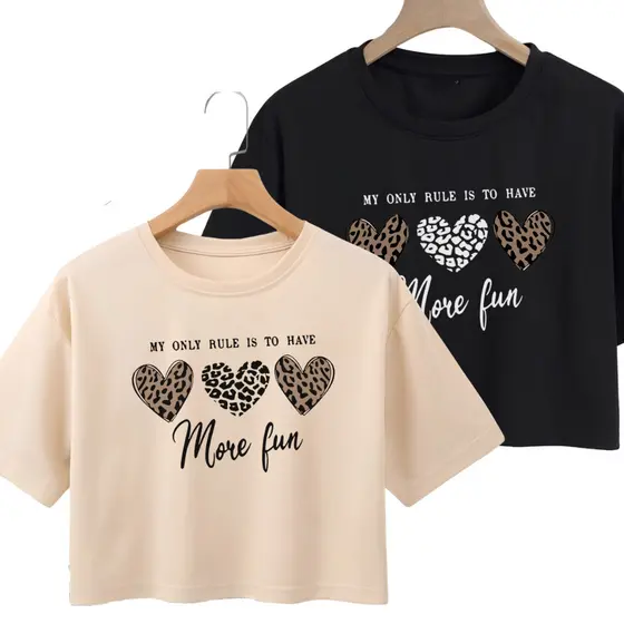 Kit 2 Coppeds Blusa Feminina Básica Em Algodão Blusinha Cropped tumblr girl coração