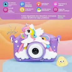 Mini Câmera Infantil de Vídeo Digital Unicórnio com Estojos de Silicone para Crianças Video Jogos Fotos