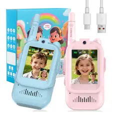 Walkie-Talkie De Vídeo Infantil , Pacote Com 2 Conversor De Voz De Tela E Bate-Papo Em Tempo Real , Presentes De Longo A