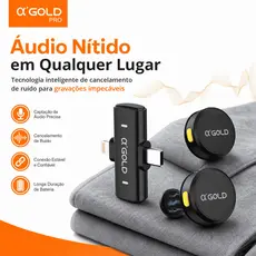 Microfone Lapela Sem Fio αGold MCF-38D 2em1 Tipo-C iPhone Android Cancelamento Ruído Live Gravação