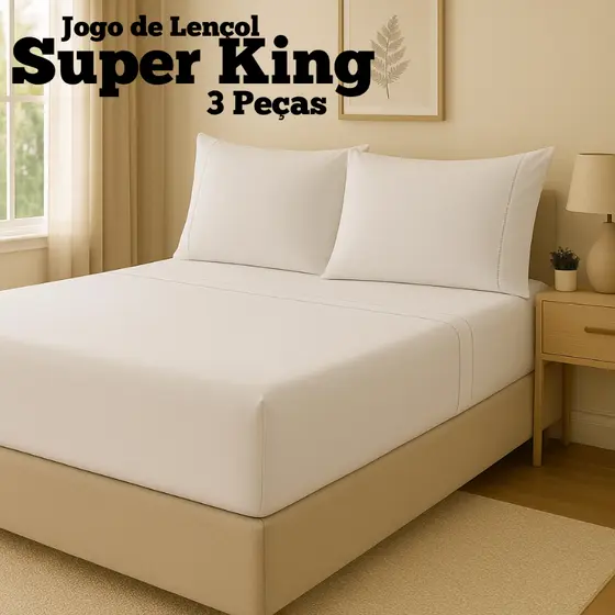 Jogo de Lençol Super King 600 Fios 3 Peças Ponto Palito Luxo