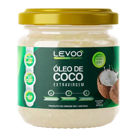Óleo de Coco Extravirgem 0,3% Acidez 200ml Levoo