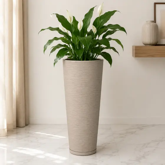 Vaso Coluna Ibiza Escovado 59cm com Prato Coletor em Polietileno Resistente e Leve