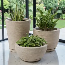 Kit 3 Vasos Coluna Bojo Bacia para Jardim e Decoração em Polietileno Resistente com Prato Coletor