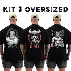 Kit com 3 Camisetas Camisas Oversized Top para Academia Treino Streetwear 100% Algodão