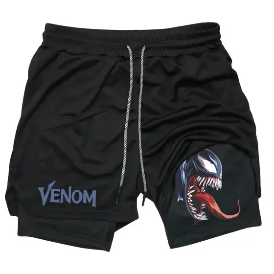 Bermuda Dri Fit Dupla com Forro Compressão Bolso Interno para Celular Venom Proteção UV