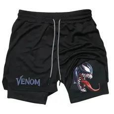 Bermuda Dri Fit Dupla com Forro Compressão Bolso Interno para Celular Venom Proteção UV