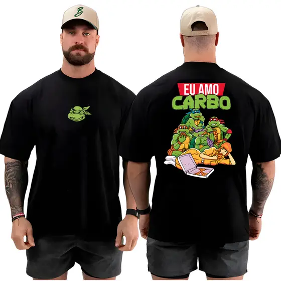 Camiseta Camisa Oversized Unissex Eu Amo Carbo para Academia Musculação 100% Algodão